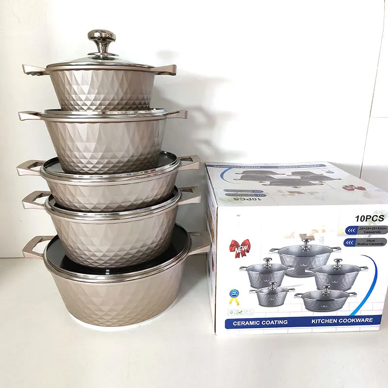 Diamond 10PCS Pots and Pans Set Nonstick Granite Induction Aluminum Cookware Sets