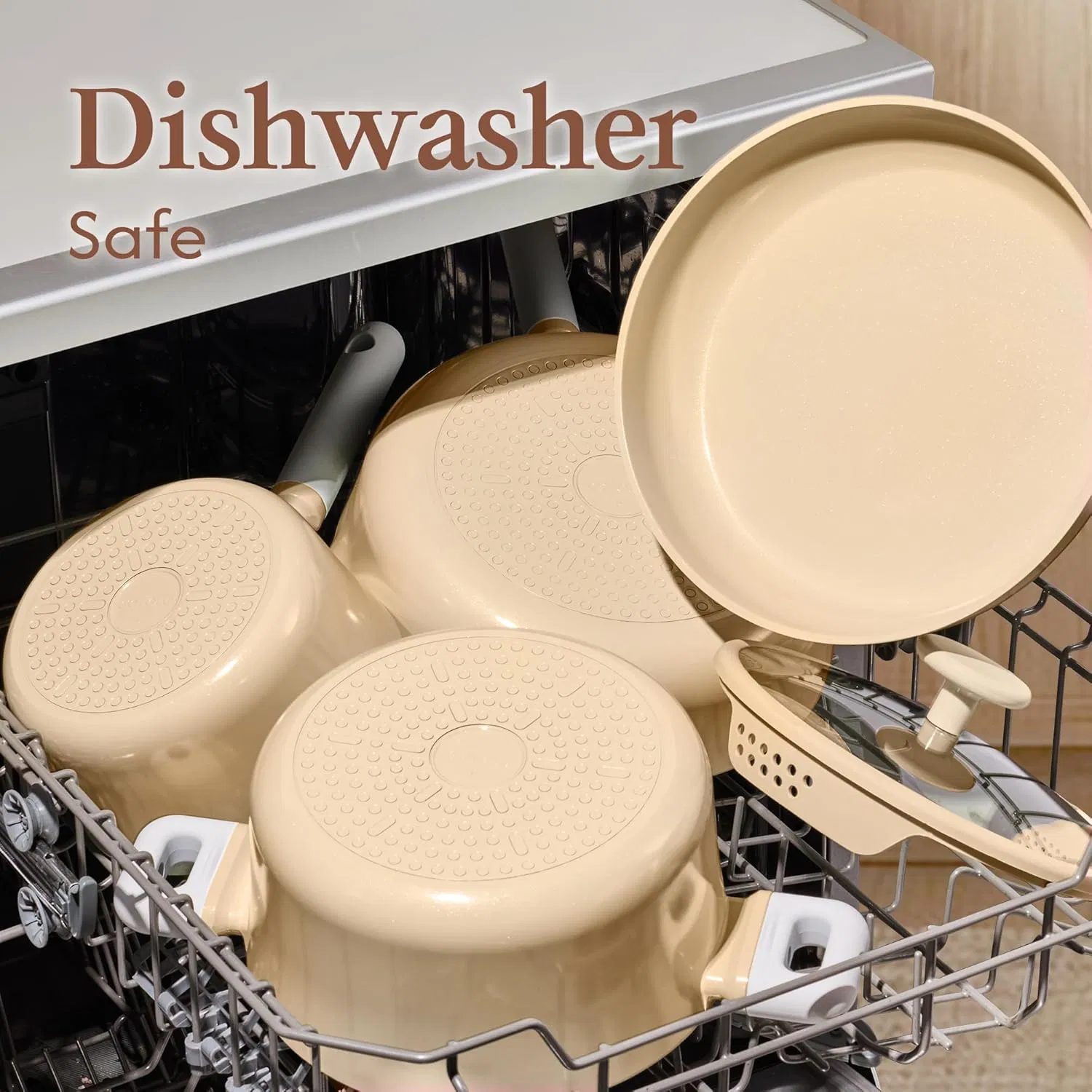 Ceramic Cookware Set Nonstick, 9PCS Pots and Pans Set Non Stick, Non-Toxic &amp; Pfas-Free, Dishwasher, RV/Camping Cookware Set, Sauce Pan with Lid, Yellow