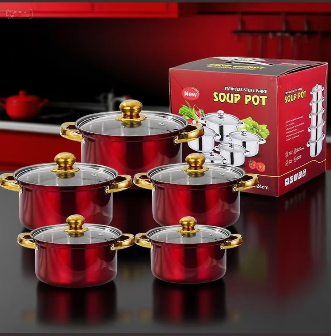 10-Piece Modern Sustainable Stainless Steel Colorful Cookware Set Glass Cover Dishwasher Oven Safe Gas Induction Ready Kitchen