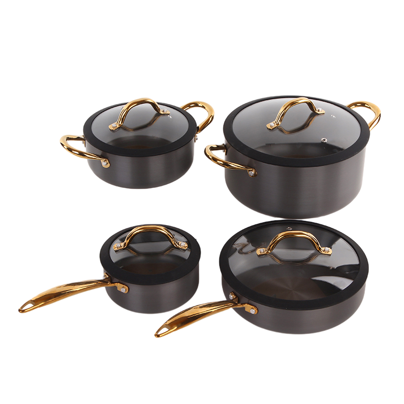 Home Kitchen 8 PCS Hard Anodized Aluminum Cookware Nonstick Pans and Pots Set for All Cooktops
