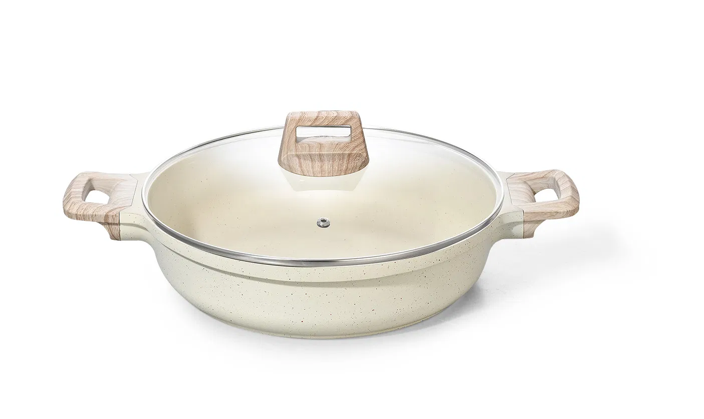 Beige Ceramic Cooking Pot Casserole Cookware Set Fry Pan Kitchen Aluminium