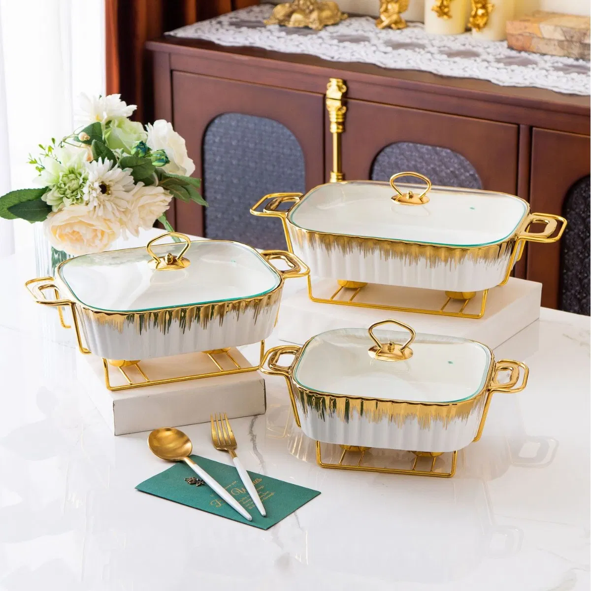 Rectangular Porcelain Casserole Trays Ceramics Chafers, and Buffet Sets Mi29697