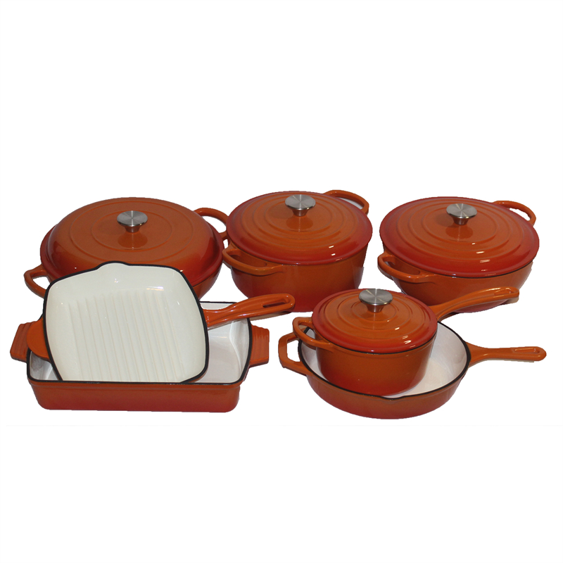 7-in-1 Cast Iron Stackable Cookware Set 7-Pcs Enameled Dutch Oven Metal Collection