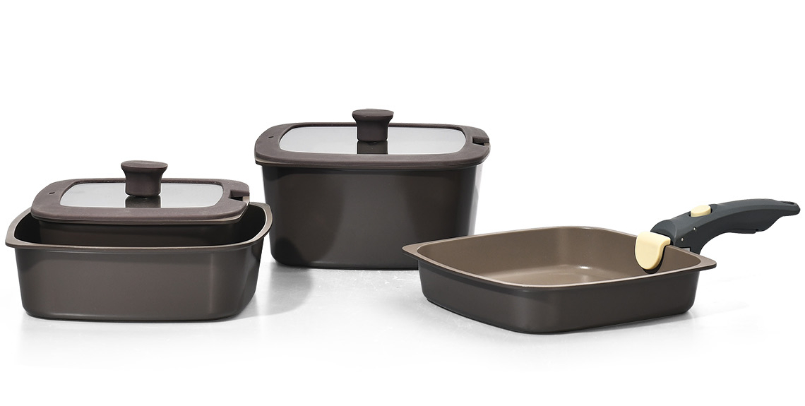 Space-Saving Detachable Handle Cookware Set for Modern Kitchens and Outdoor