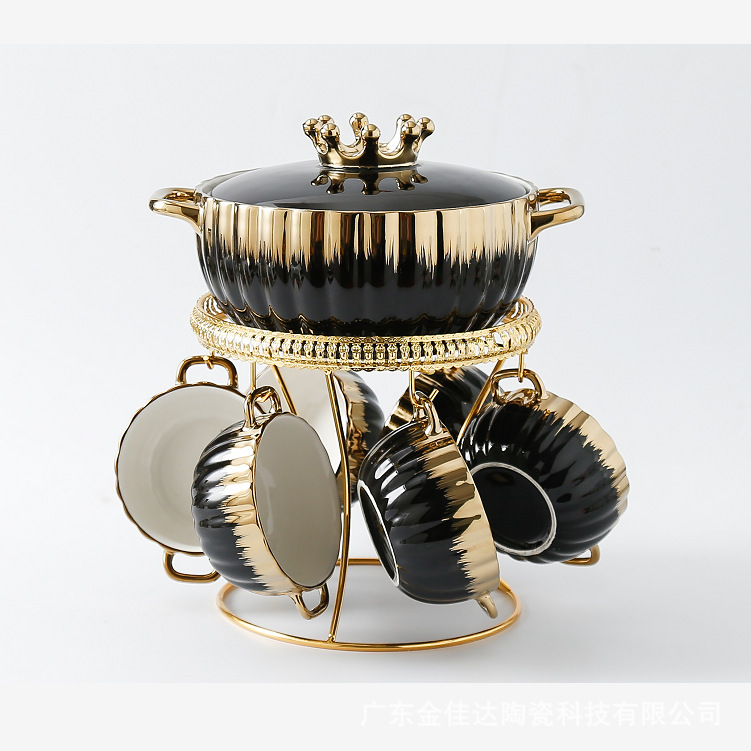 SS51 4 Color Nordic Ceramic Soup &amp; Stock Pots Luxury Soup Tureen Porcelain Soup Set With Stand
