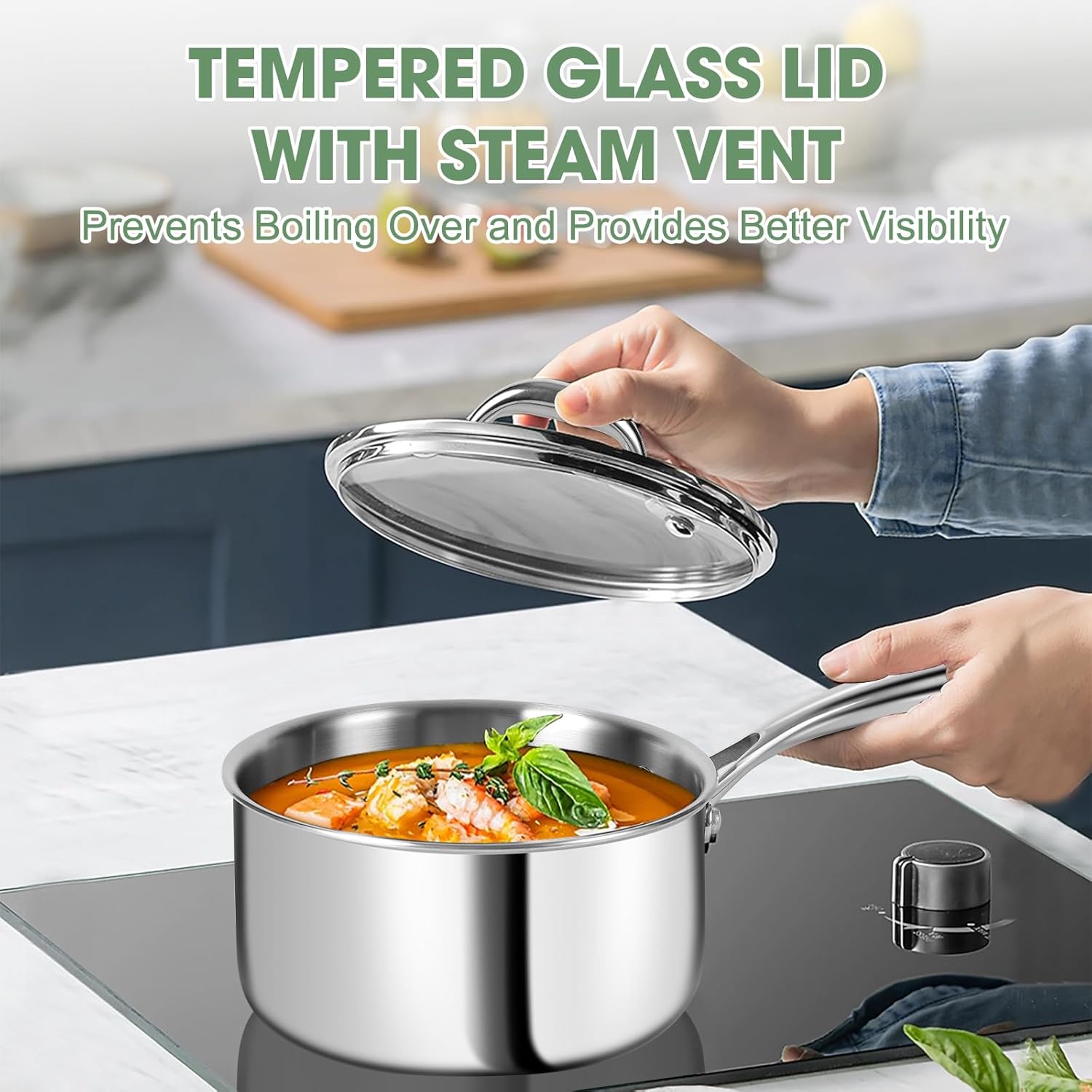 11-Piece Professional Chef Quality Cookware Set 3 Ply Stainless Steel Non-Toxic Lids Dishwasher Safe Gas Induction Ready