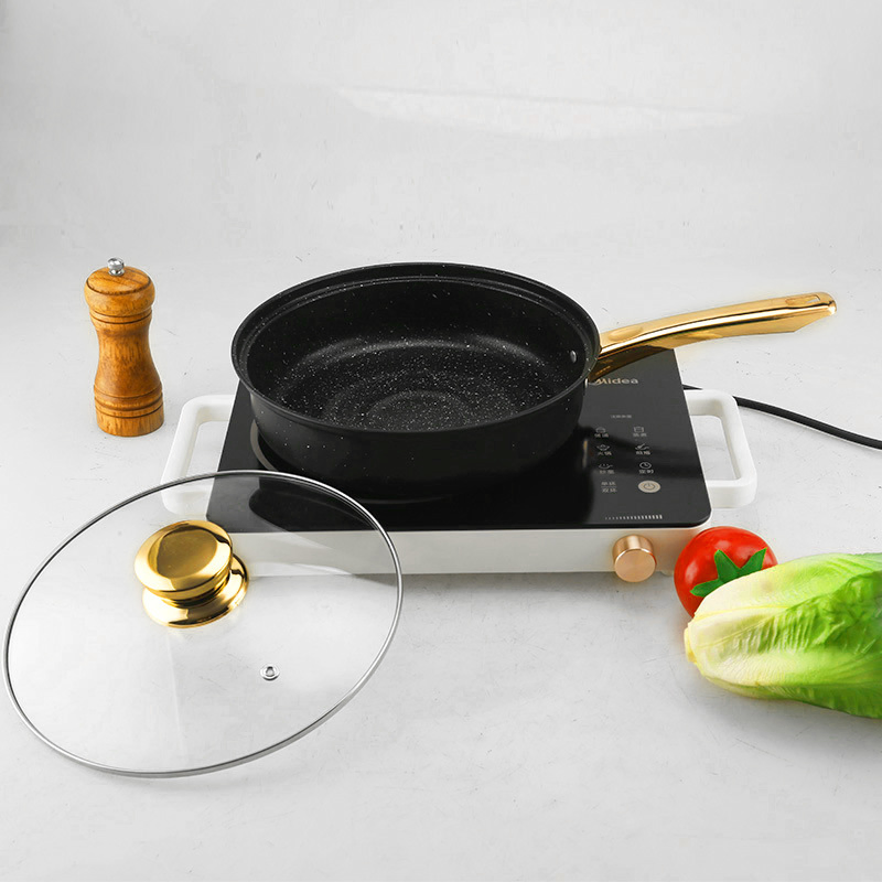 9PCS Ceramic Stone Cookware Set Wholesale Non-Stick Frying Pans with Golden Handles