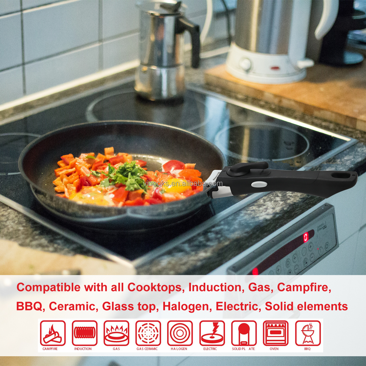 Crofton Cookware Fry Pan Detachable Handle Stainless Steel Pots and Pan Sets