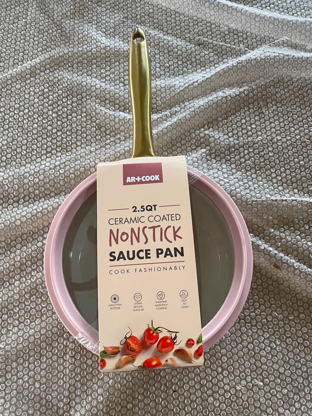 Factory Stock Pan Set Pink Color Nonstick Coated Sauce Pan with Glass Lid
