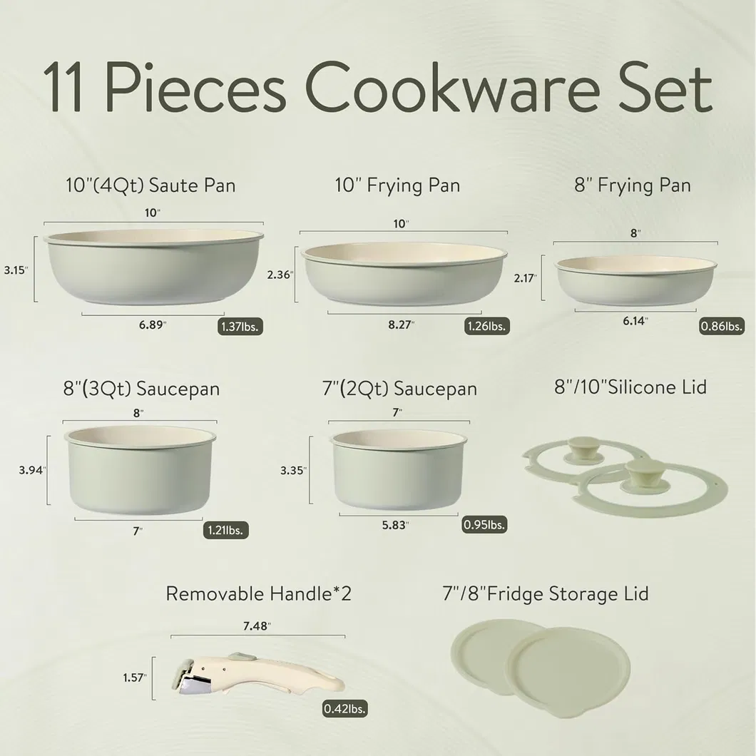 Pots and Pans Set, Nonstick Cookware Set Detachable Handle, 11PCS Induction Kitchen Cookware Sets