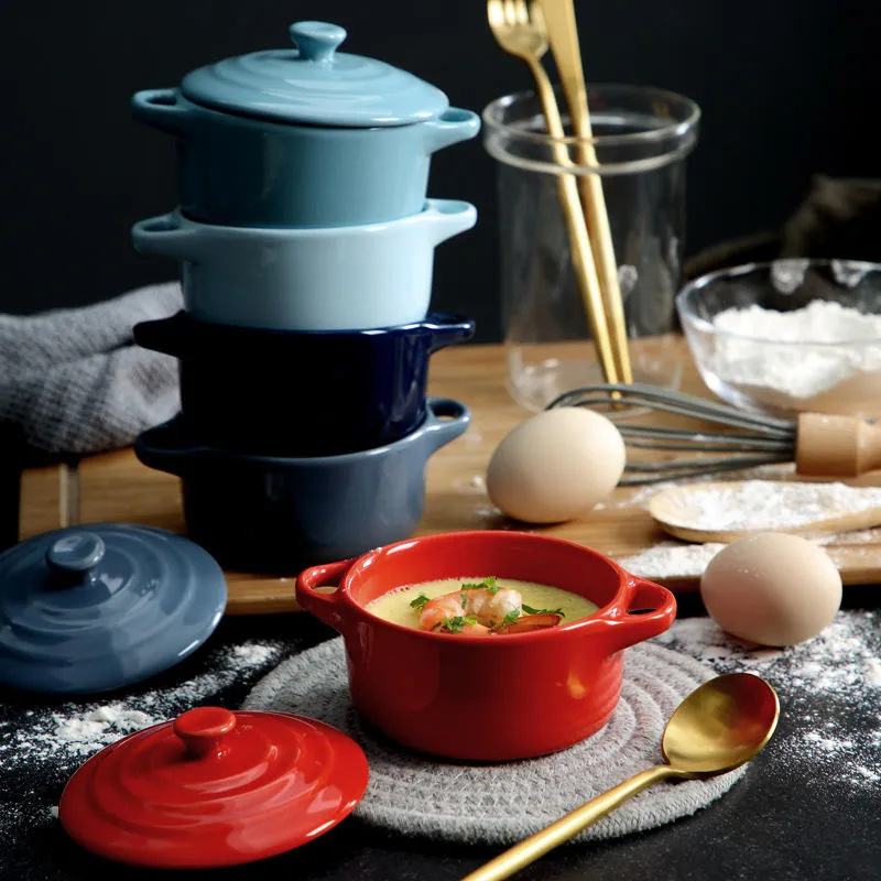 Multi-Function Stoneware Casserole Hot Pot Mini Ceramic Casserole with Lid