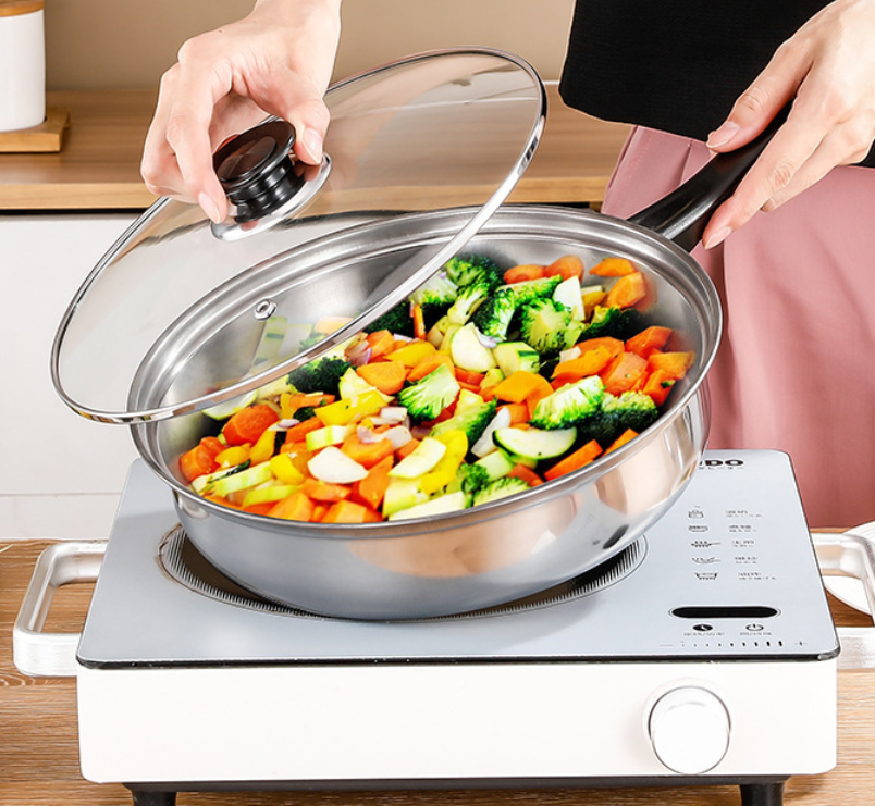 New Multi-Function 12-Piece Eco-Friendly Non-Stick Stainless Steel Cookware Set Glass Cover Includes Kettle Soup Pot Pans Pots