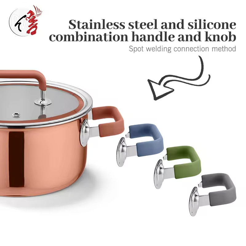 Luxury Design Copper Triply 304 Stainless Steel Cooking Pot Cookware Set with Silicone Handle