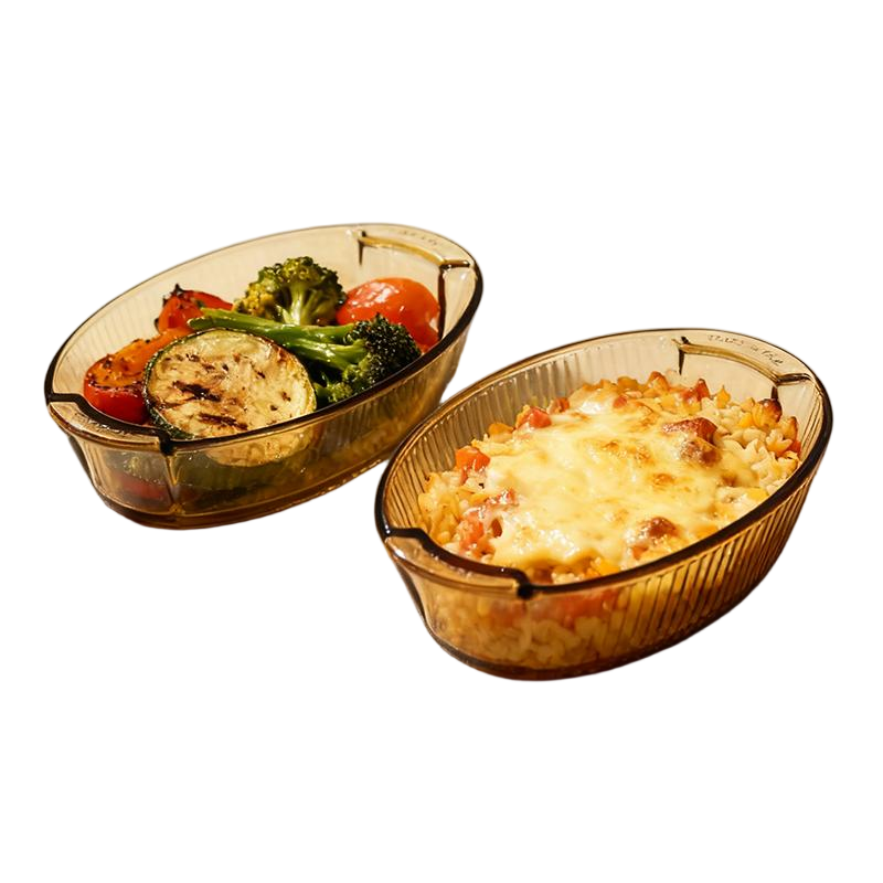 Oven Safe High Borosilicate Clear Oval Amber Glass Baking Dish Set Roasting Pans Eco-Friendly Durable 120 Thermal Shock
