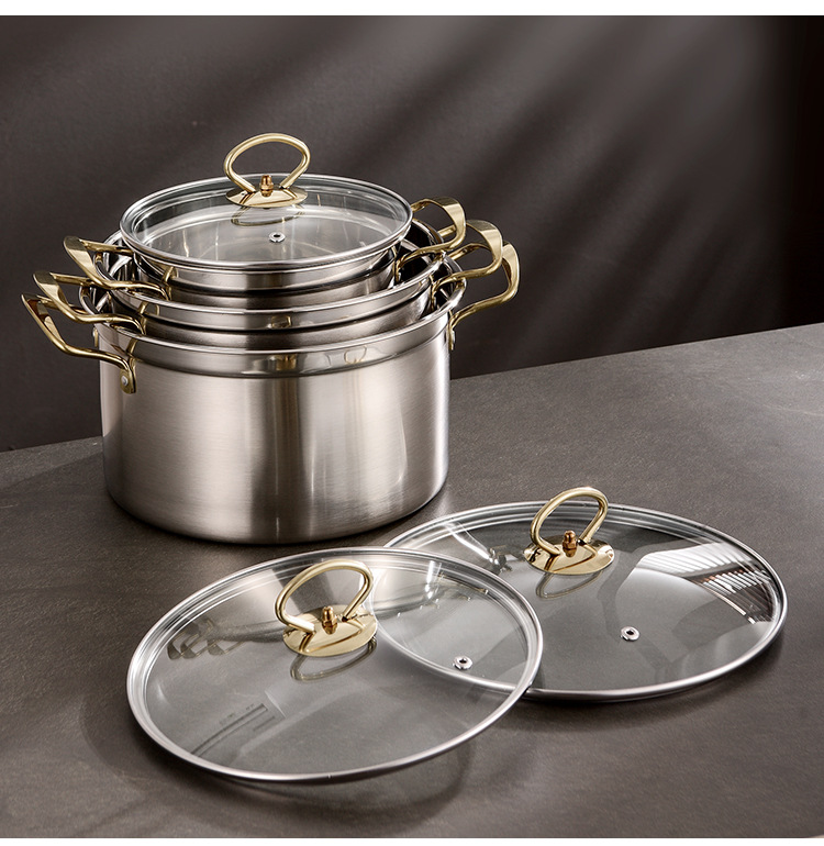 Stainless Steel 3-Piece Multi-Functional Cookware Set Glass Lid Dishwasher Safe Heat Resistant Gas Induction Ready Modern Design