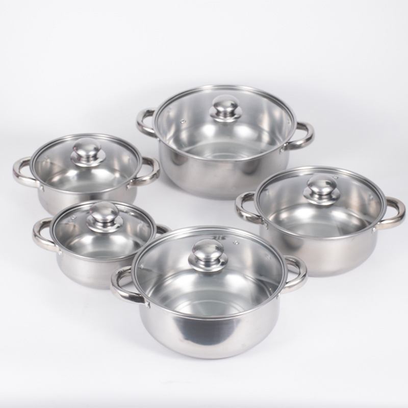 Home Kitchen Cookware Sets 10-Piece Basic Stainless Steel Pots and Pans for Gas Electric Halogen Ceramic Induction Hobs Type 7