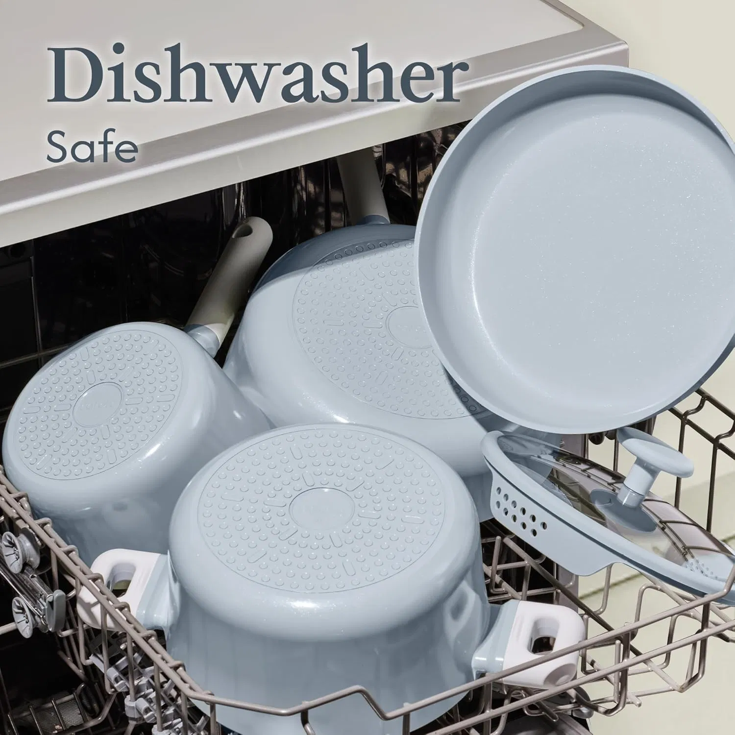 Ceramic Cookware Set Nonstick, 9PCS Pots and Pans Set Non Stick, Non-Toxic &amp; Pfas-Free, Dishwasher, RV/Camping Cookware Set, Sauce Pan with Lid, Blue