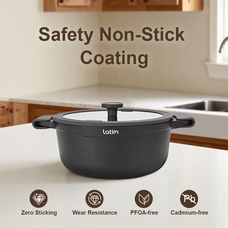 New Style Die-Casting Aluminium Frying Pan Wok With Removable Handle High Quality Non Stick Casserole Saucepan With Glass Lid