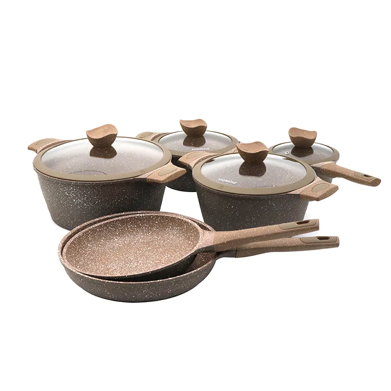 New 11PCS Induction Die Casting Aluminum Marble Nonstick Cookware Set