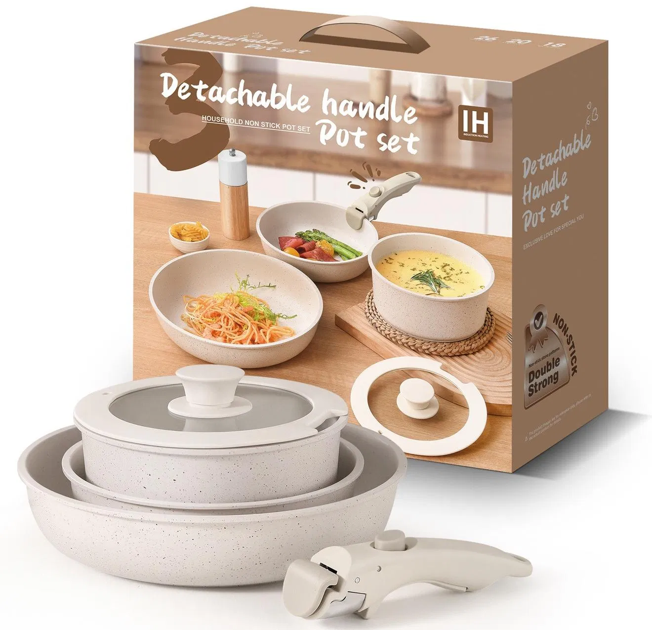 10-Piece Induction Nonstick Kitchen Cookware Set with Removable Handles, Pfas-Free Ceramic Coating Stackable Pots and Pans Set, Oven &amp; Dishwasher Safe for Home