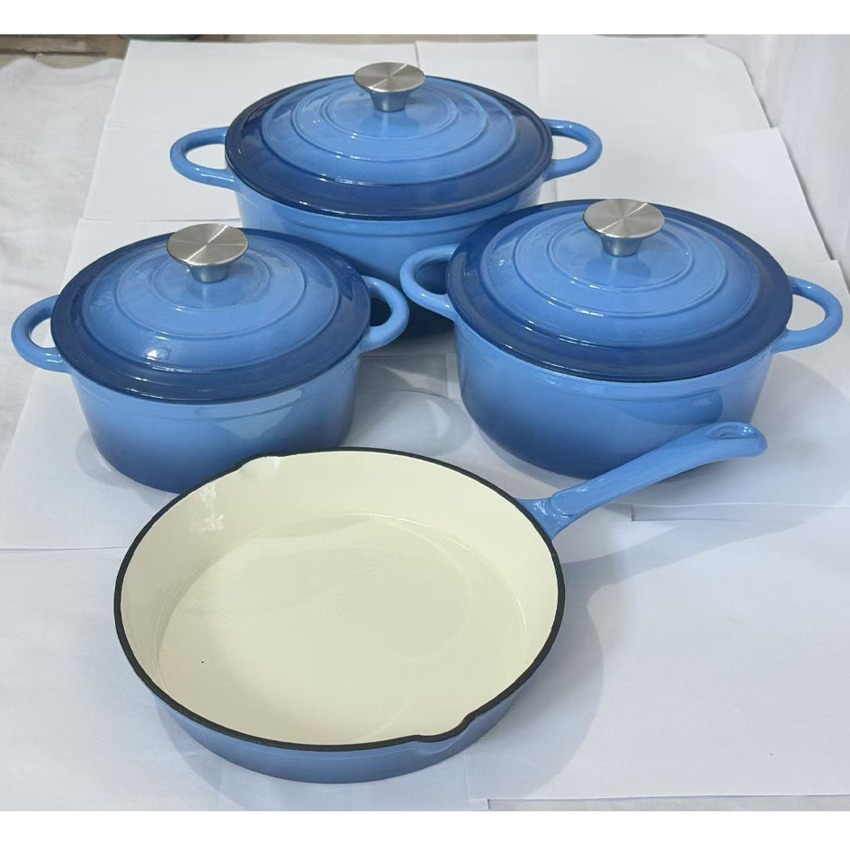 Professional-grade Enamel Cast Iron Cooking Set with Thick Bottom for Rapid Heat Conduction