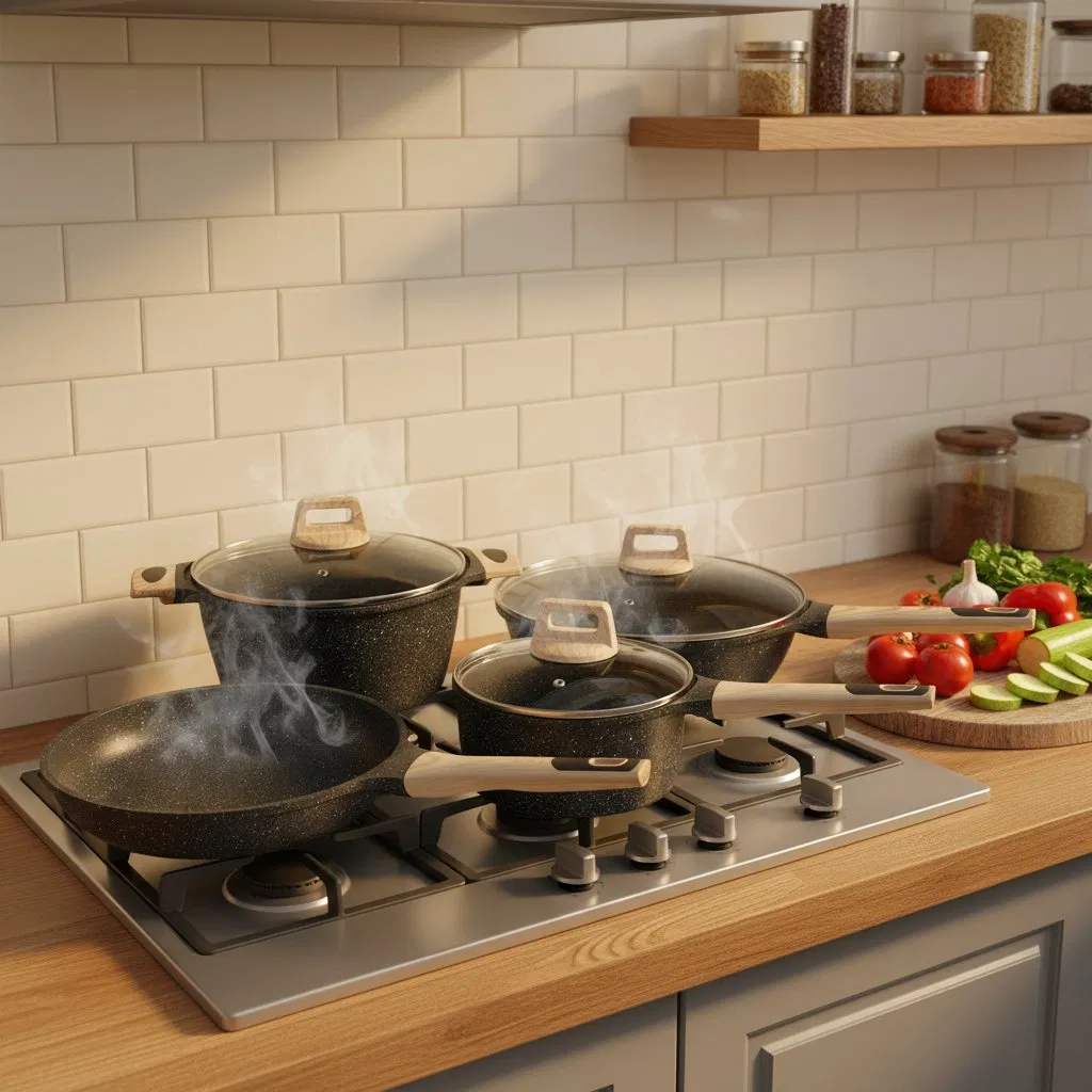 Kitchen Ceramic Pot Pan Frying Saucepan Saute Stay-Cool Handles Nonstick Cookware Set