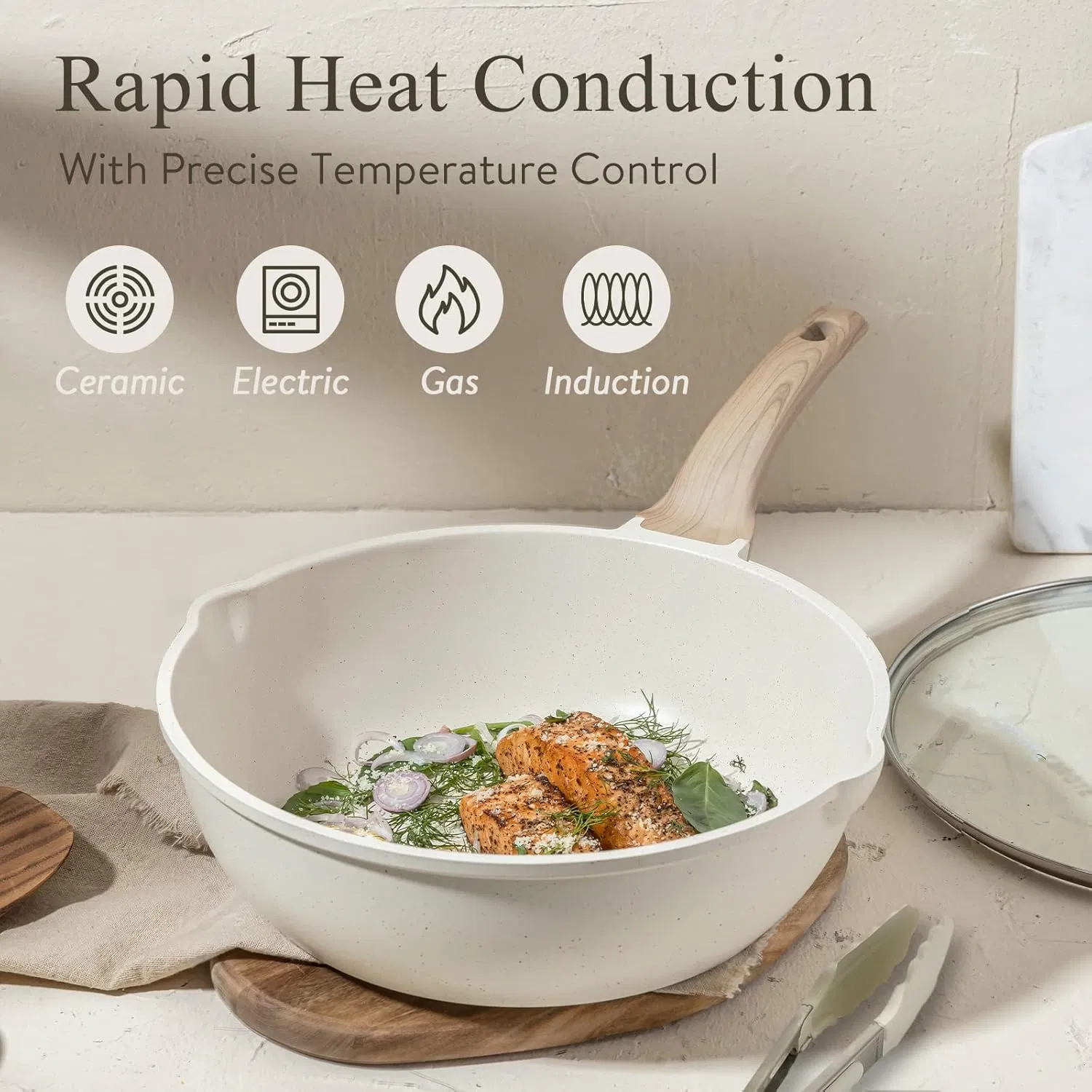 8-Piece Non-Stick Induction Cooker Cookware Set, White Granite, Basic Model