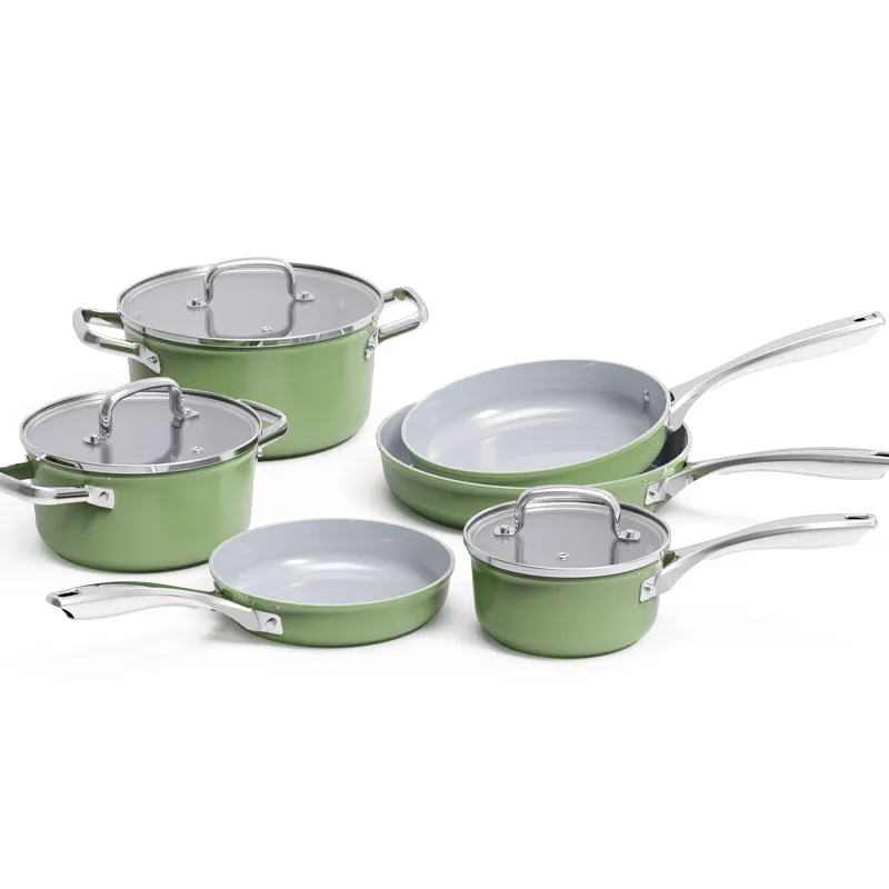 Wholesale 6PCS Ceramic Non Stick Pressed Cookware Set with Stainless Steel Handle