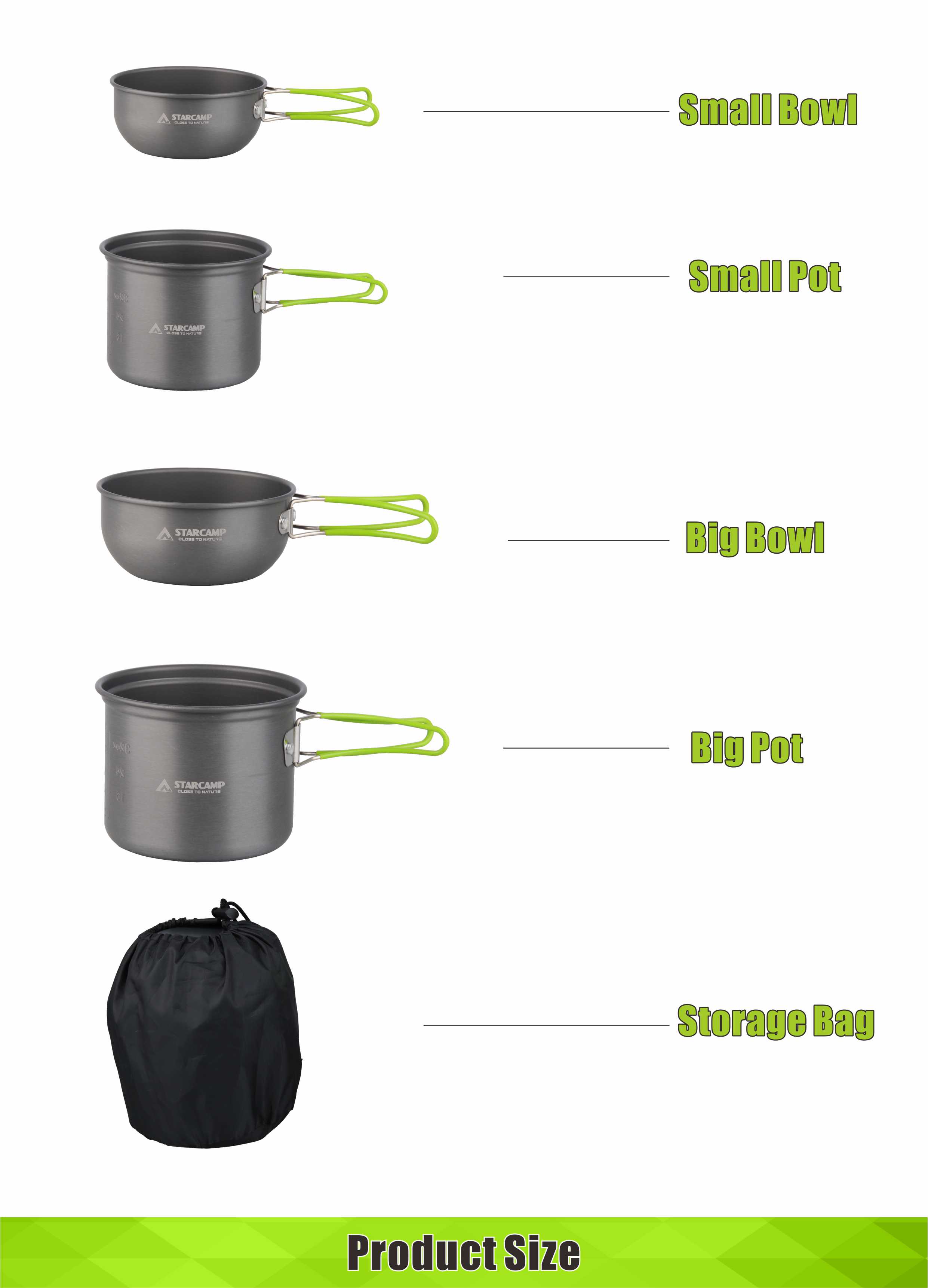 STARCAMP 2-3 Person 5 in 1 Aluminium Outdoor Picnic Camping Cookware Mess Kit Camping Cooking Set Pot Pan Kit