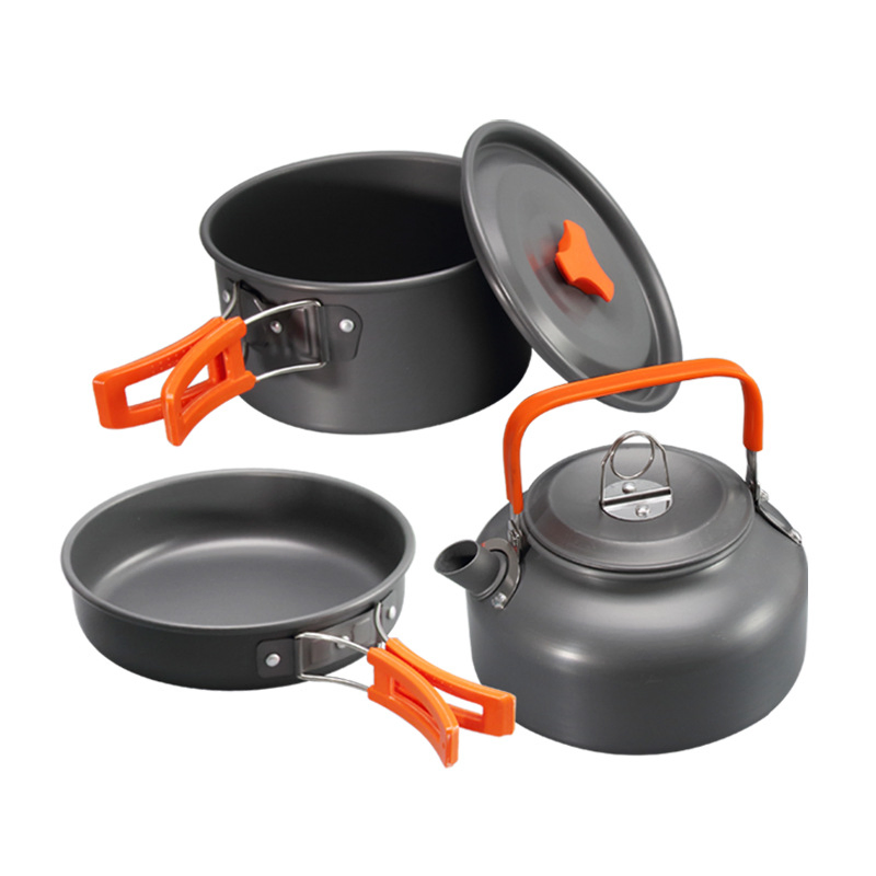 Camping Cooking Set Hard Anodized Aluminum Outdoor Cookware Set Picnic Cookware Frying Pan Kitchen Pot