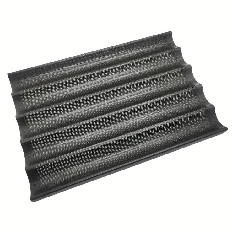 Pfas Free American Size PTFE Coated Non-Stick Baguette Pan with 5 Channels, 5 Long Glazed Aluminium French Bread Pan Made in China