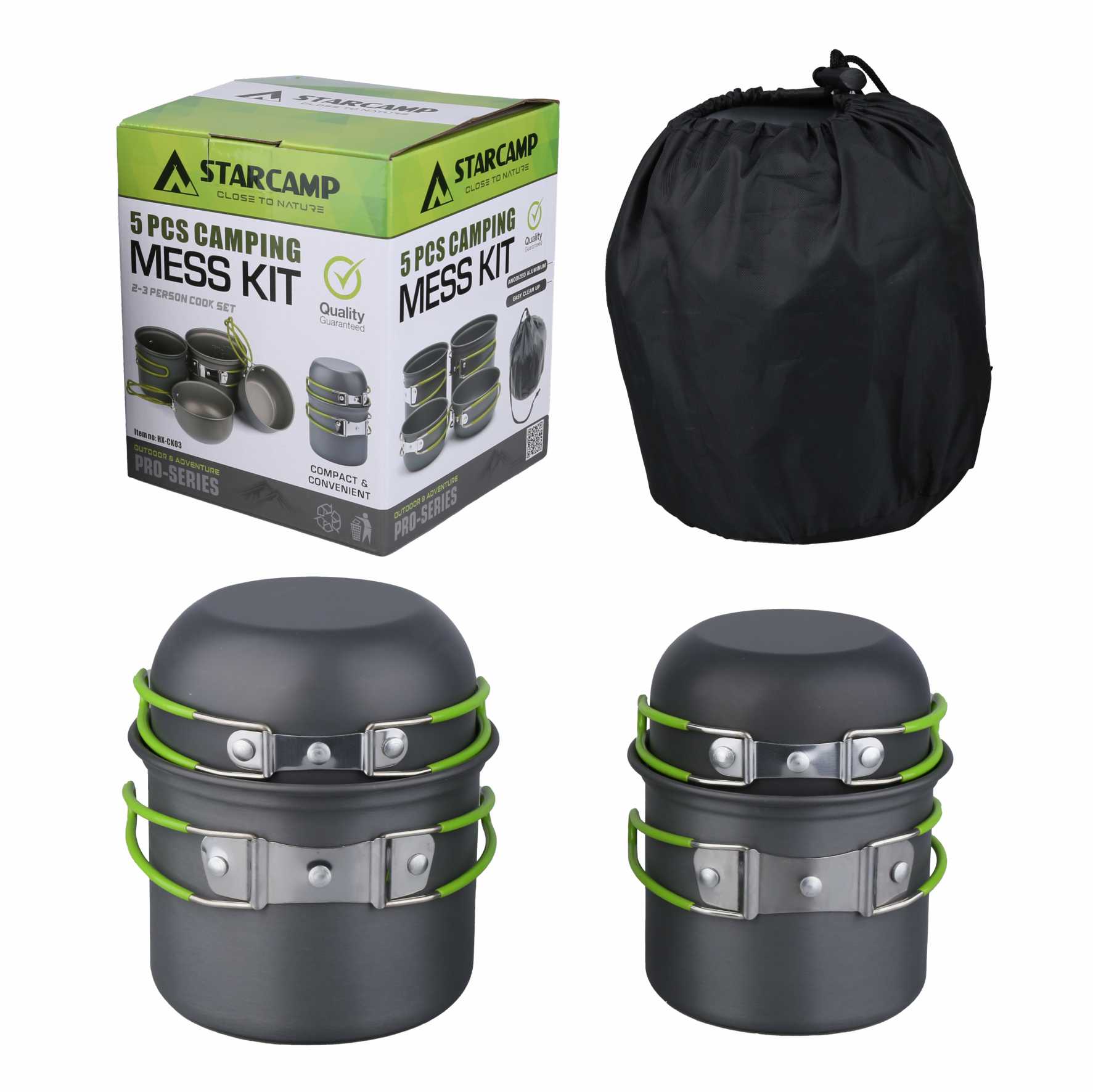 STARCAMP 2-3 Person 5 In 1 Aluminium Outdoor Picnic Camping Cookware Mess Kit Camping Cooking Set Pot Pan Kit