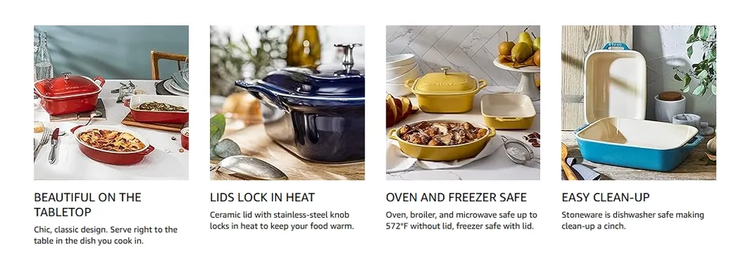 2-Piece Ceramic Rectangular Casserole Dish Baking Dish Set Detailed View 2