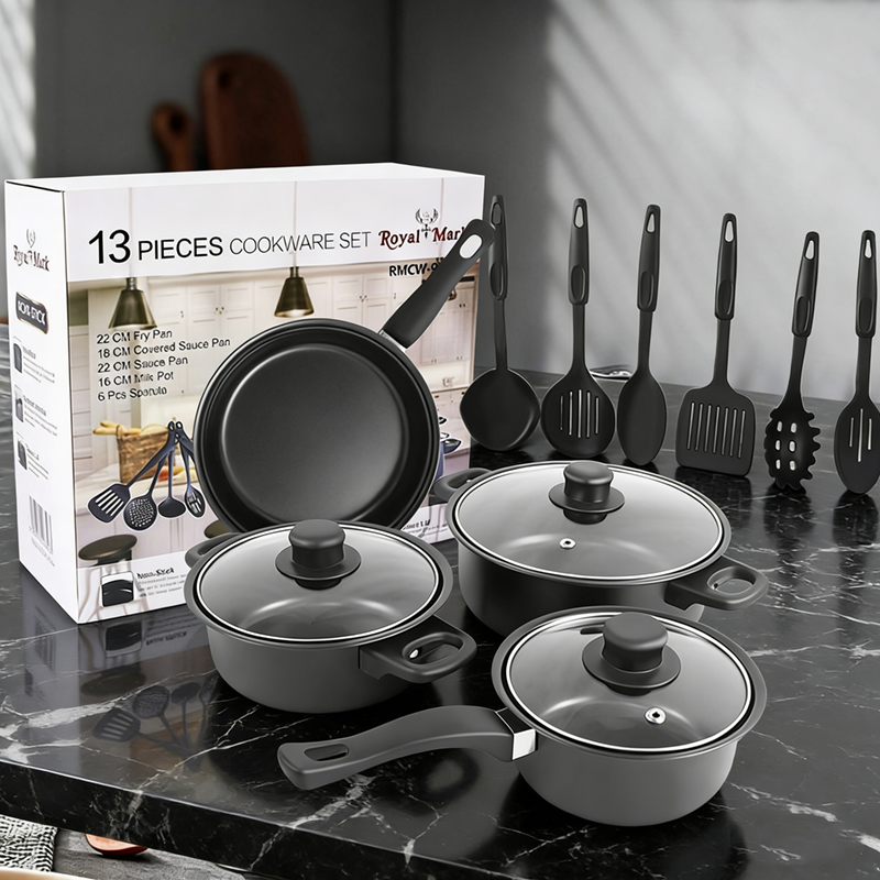 Wholesale Nonstick Cookware 13 Piece Set Cookware Stock Pot Stew Pan Frying Pan Multi-piece Kitchen Cookware Set
