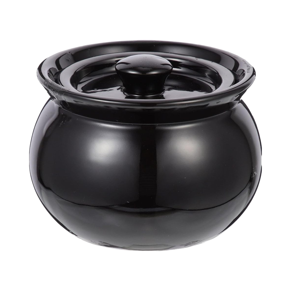 Angoily 400ml Black Vintage Ceramic Stew Pot with Lid Cookware Set for Soup Stock Stewing Braising Baking