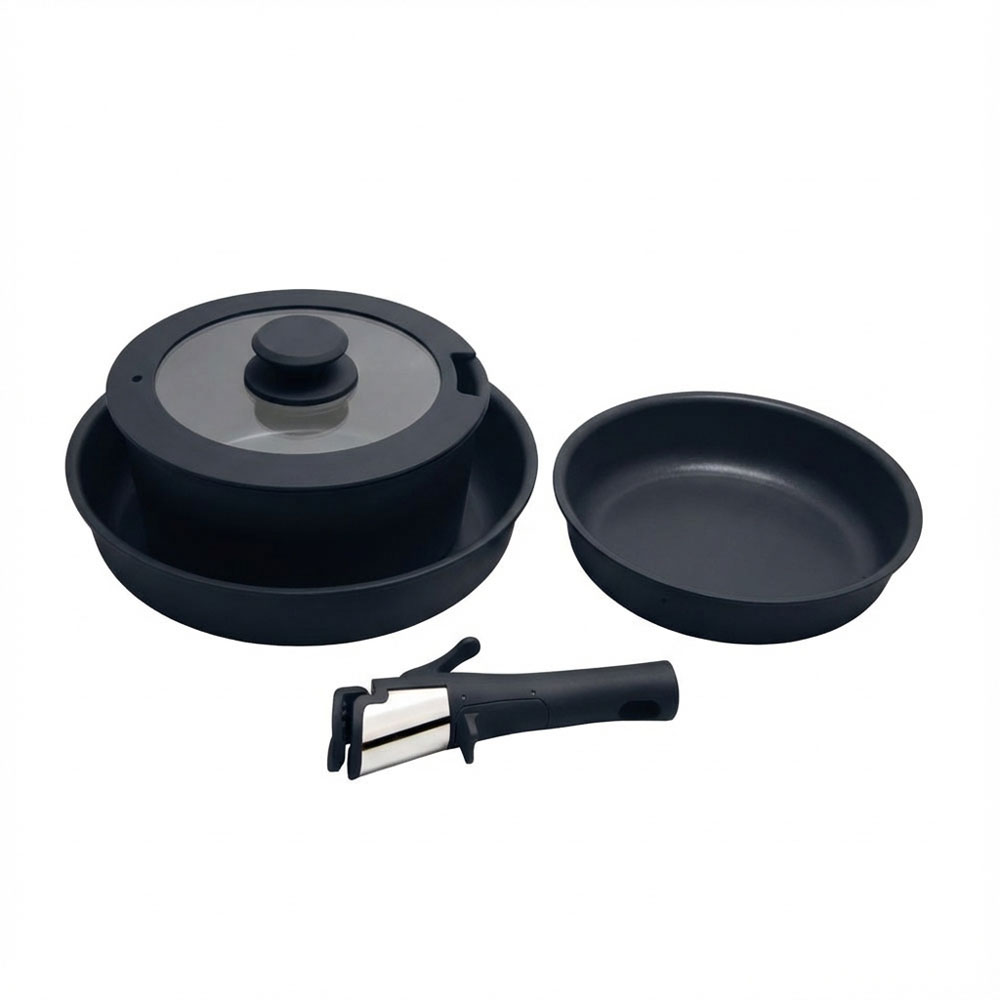 E-TOP High Quality Black 5pcs Frying Pan Soup Pot Kitchen Set with Lid Designed for Both Beginners and Professional Chefs