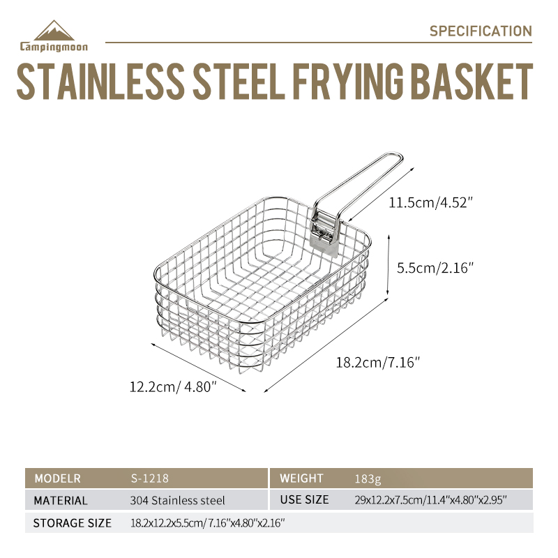 Campingmoon Outdoor Camping Cookware Set Folding Stainless Steel Wire Mesh Frying Chip Fry Basket