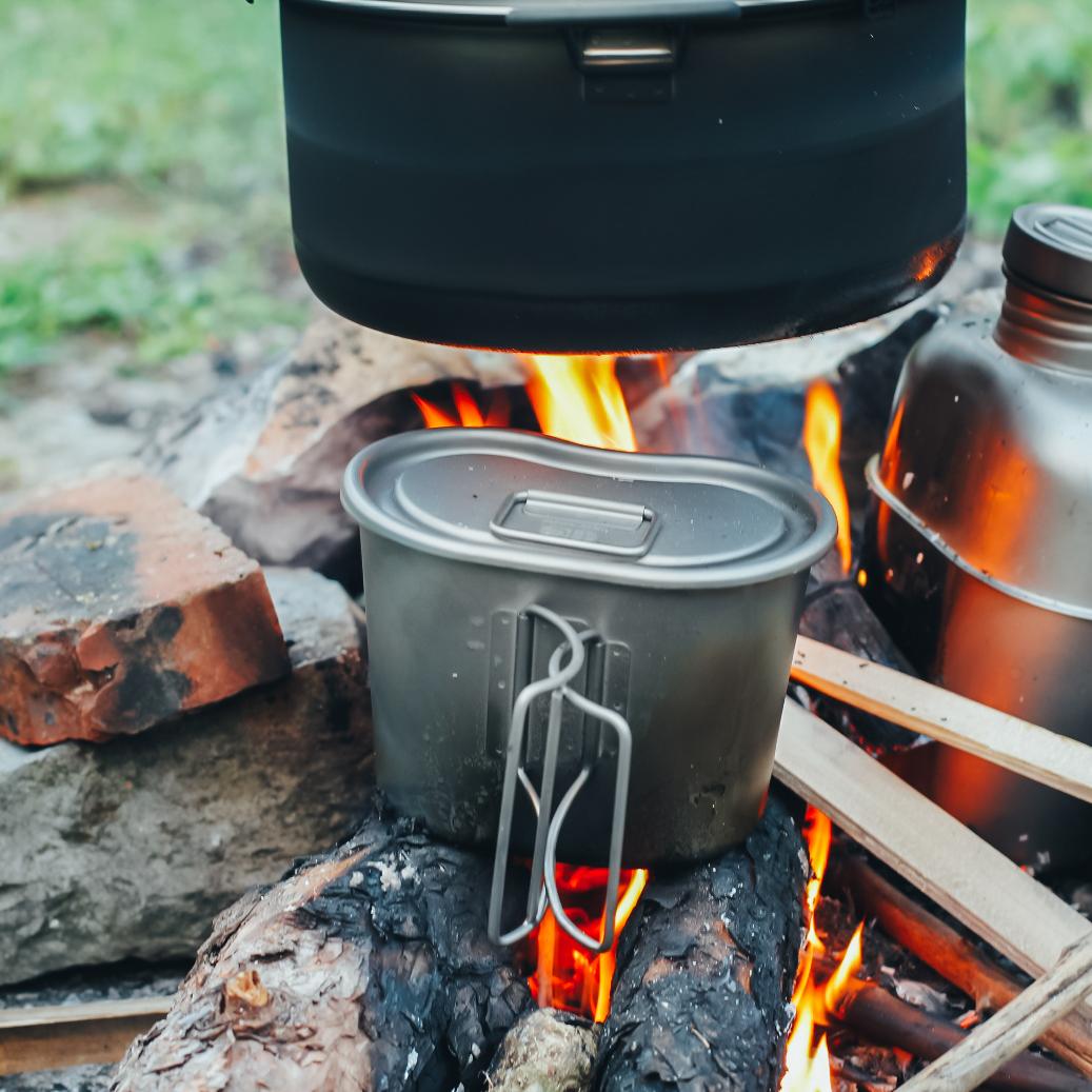 Outdoor Camping Travel Picnic Set Titanium Lunch Box Pot Canteen Cup &amp; Water Bottle Pure Titanium Roasting Pans for Cooking