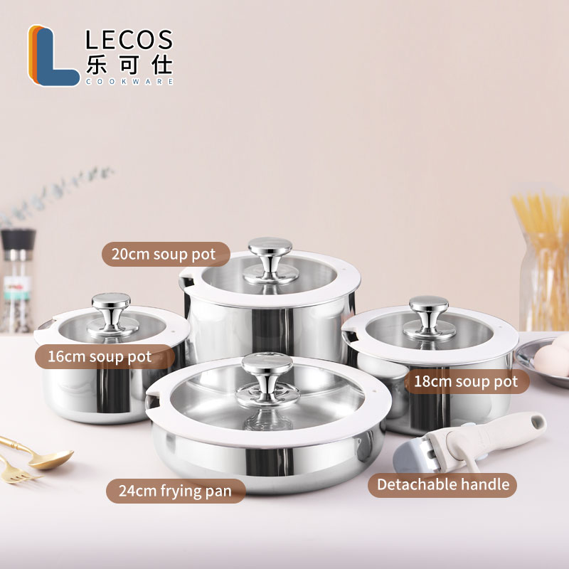 Factory Custom Premium Stackable Induction Kitchen 3 Ply Stainless Steel Cookware Sets Removable Handles Pots and Pans Set