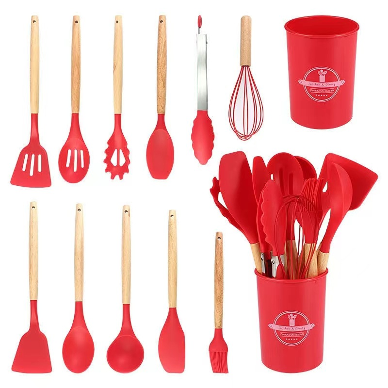 19-Piece Stainless Steel Knife Set Silicone Kitchen Utensils Wooden Handle Cook Tools Chopping Board Holder Hot Sale Kitchen
