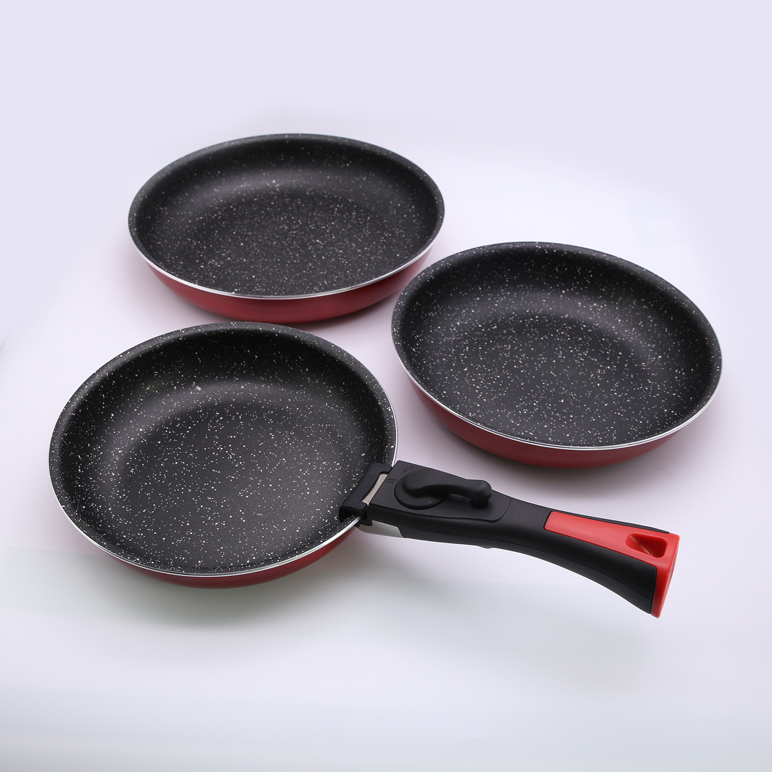 Non-stick Skillet Pan Set Oven Safe 3-piece Cookware Set with Detachable Handle, Space-saving, Induction Base Ceramic Coating