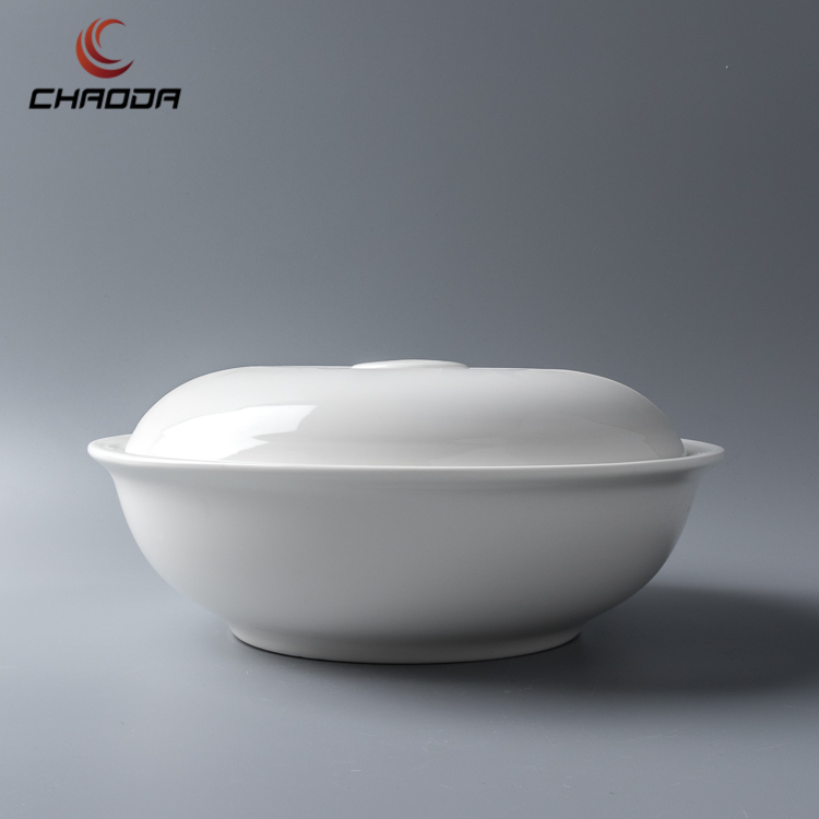 White Ceramic Stockpot with Lid Pumpkin Shaped Salad Bowl Set Home Use Soup Pot From Chinese Factory for Restaurants