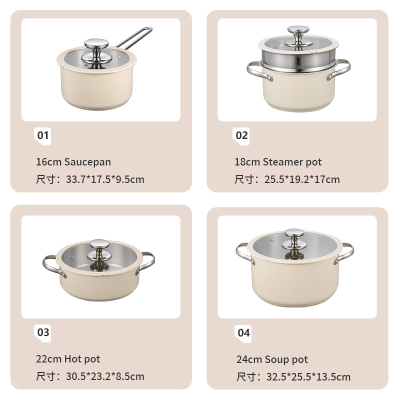 304 Stainless Steel Cookware Set, Korean Style Compound Bottom Milk Pot, Steamer, Hot Pot, Soup Pot, Special for Thickened Ceramic Coating
