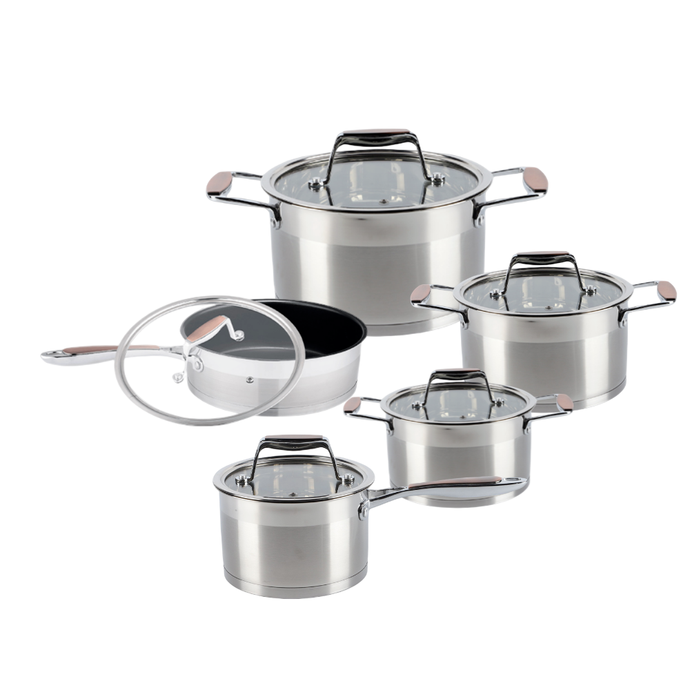 Latest and Most Popular 10 Pcs Stainless Steel Kitchenware Pan and Pot Set Cookware Set Cooking Stackable Pot for Home Cooking