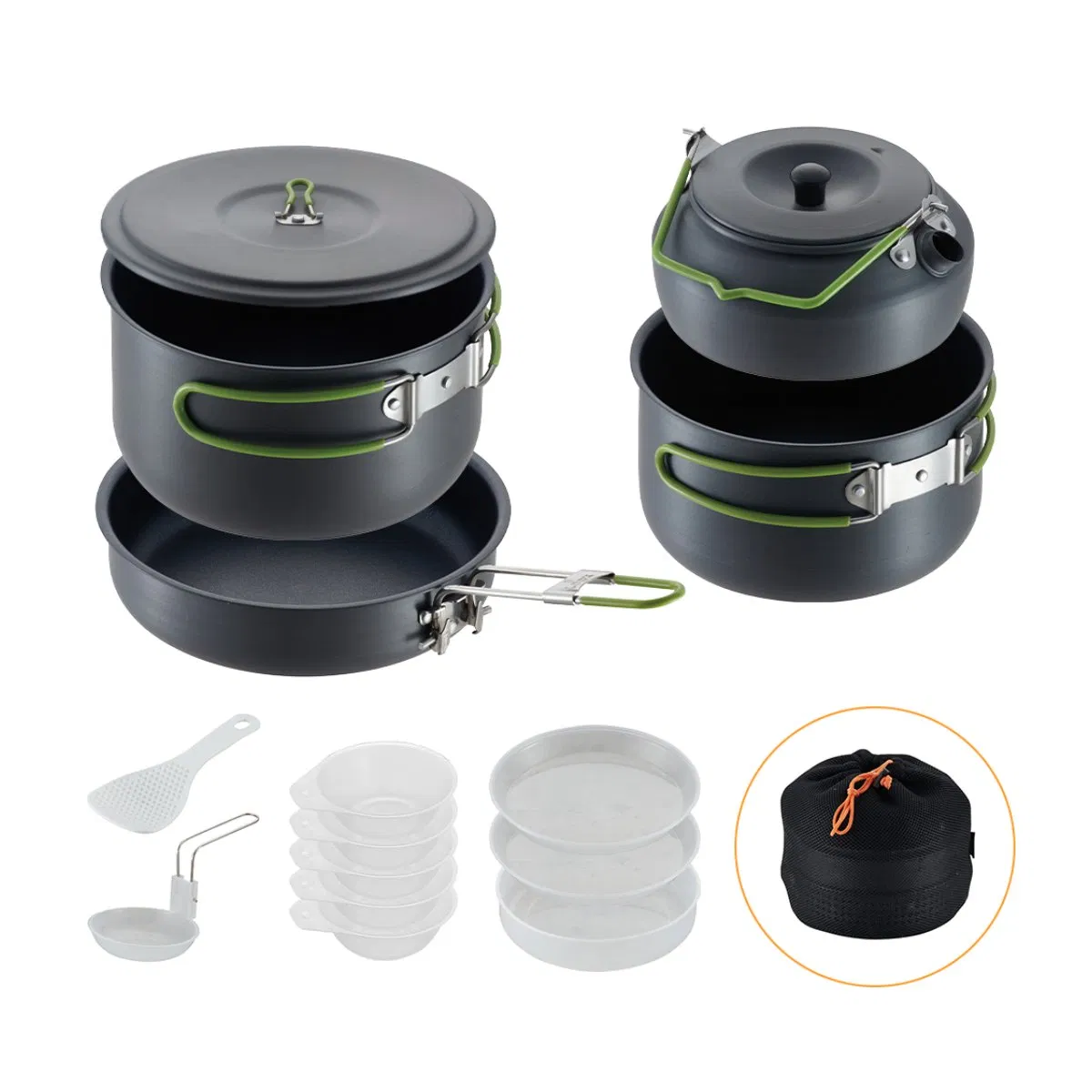 Bulk 5-PCS Heavy-Duty Aluminum Cook Set Factory Direct Outdoor Camping Kit