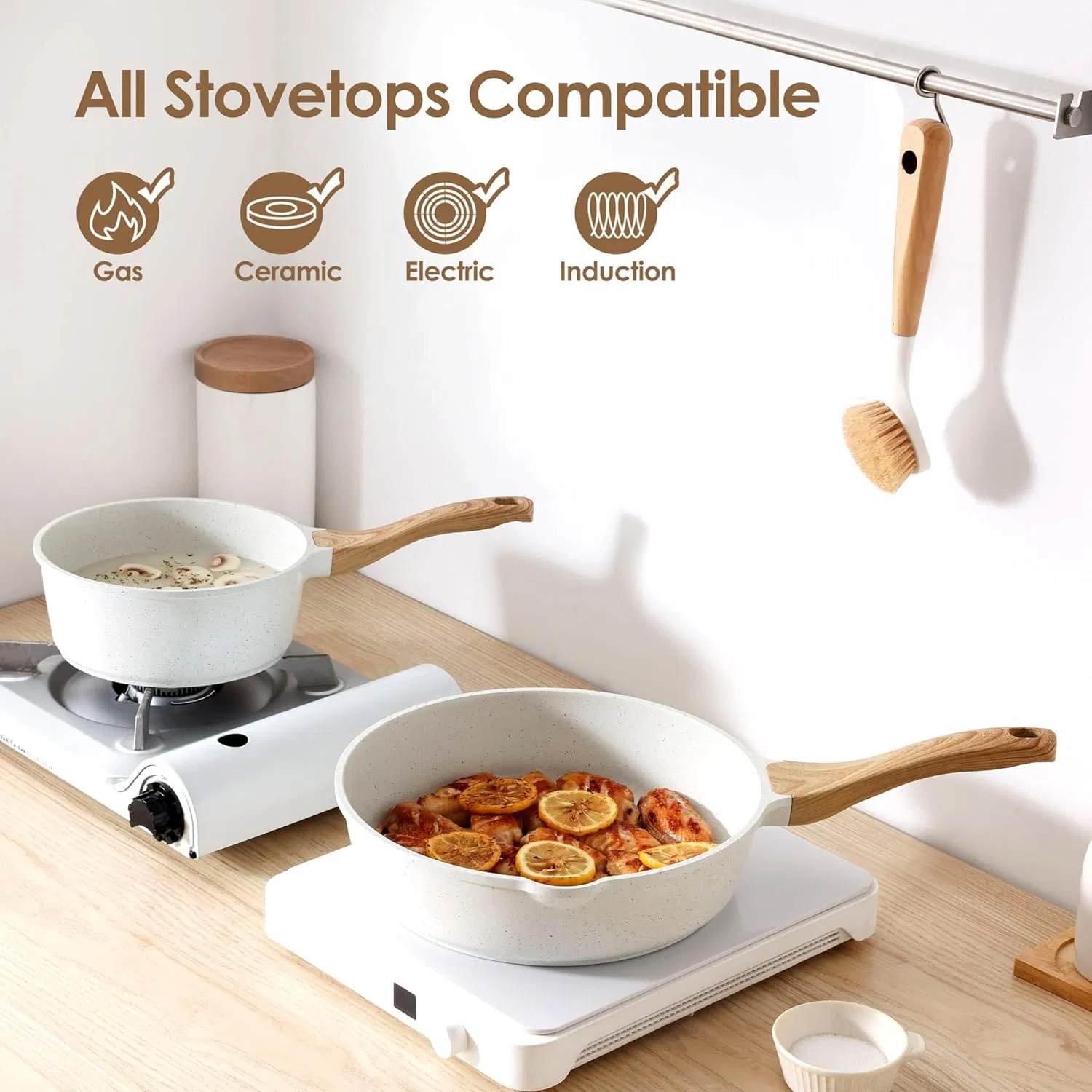 Nonstick Ceramic Cookware Set, 13-Piece Non-Toxic Pots and Pans Set, Healthy Kitchen Cooking Set with Stay-Cool Handles, Silicone Tools and Pot Protectors