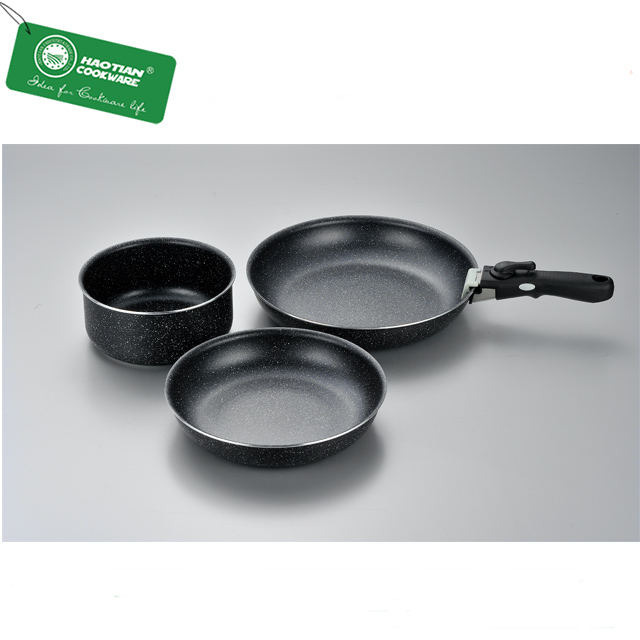 Kitchen Non-Stick Cookware Sets With Removable Handle Stackable Pots and Pans Set for Camping