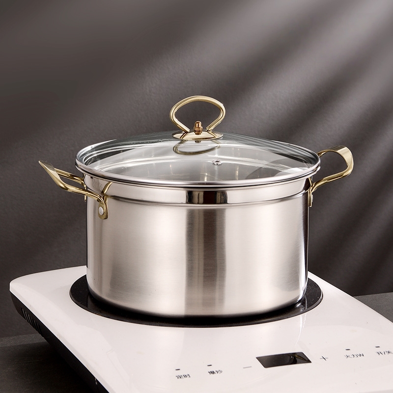 Stainless Steel 3-Piece Multi-Functional Cookware Set Glass Lid Dishwasher Safe Heat Resistant Gas Induction Ready Modern Design