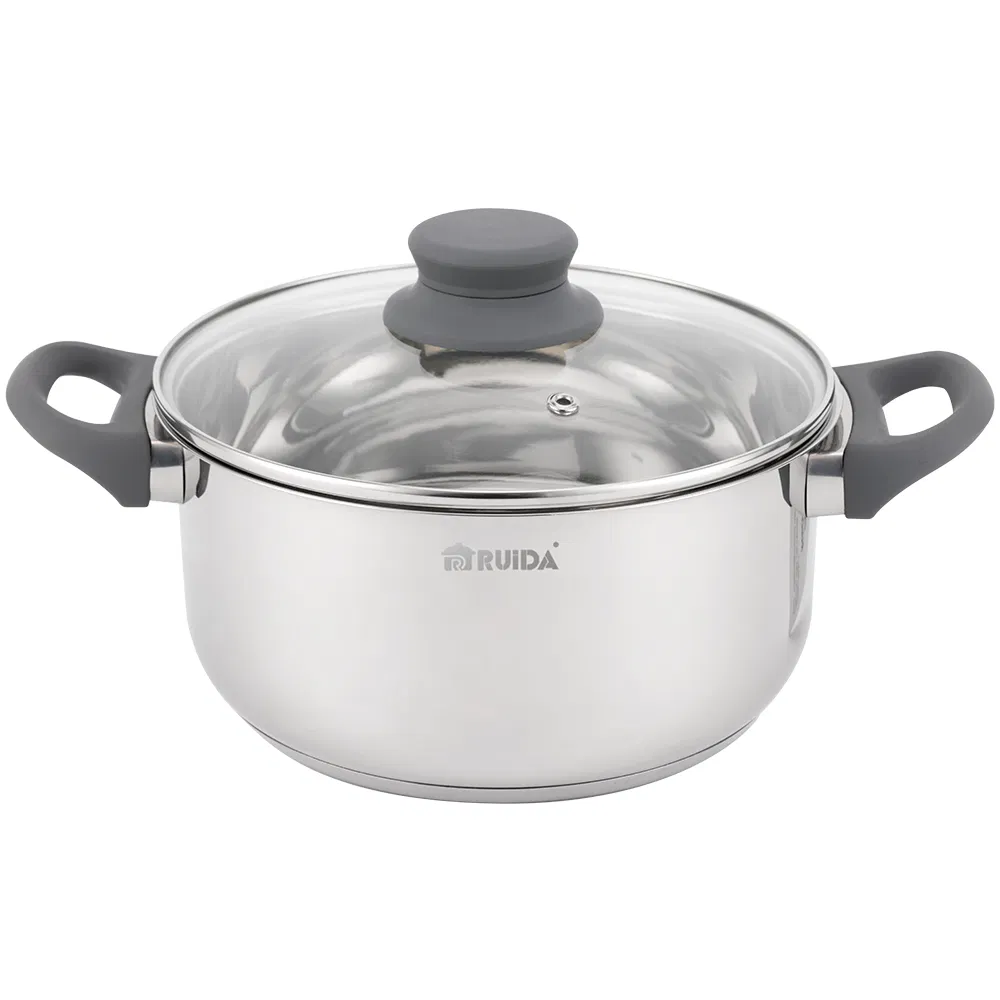 Top Sale 8PCS Soft Touch Handle Glass Lid Induction Bottom Cookware Set
