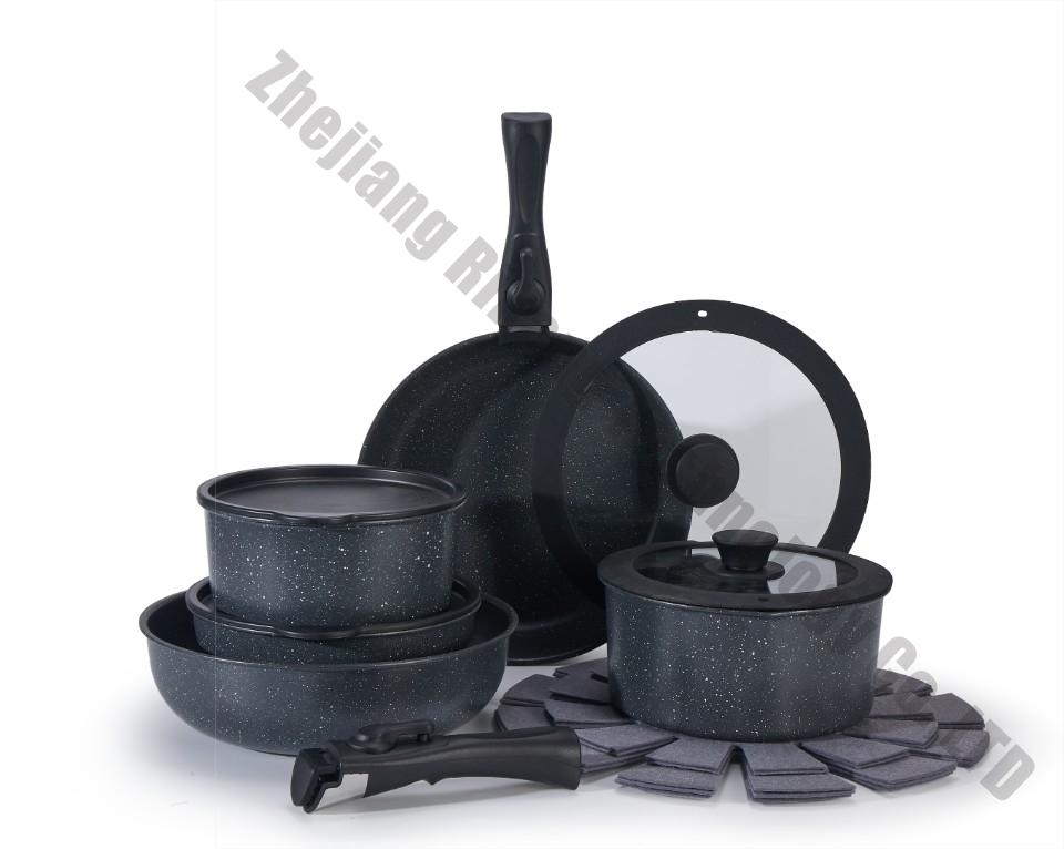 15PCS Ceramic Nonstick Cookware Set with Detachable Handle Orange Space-Saving Pan